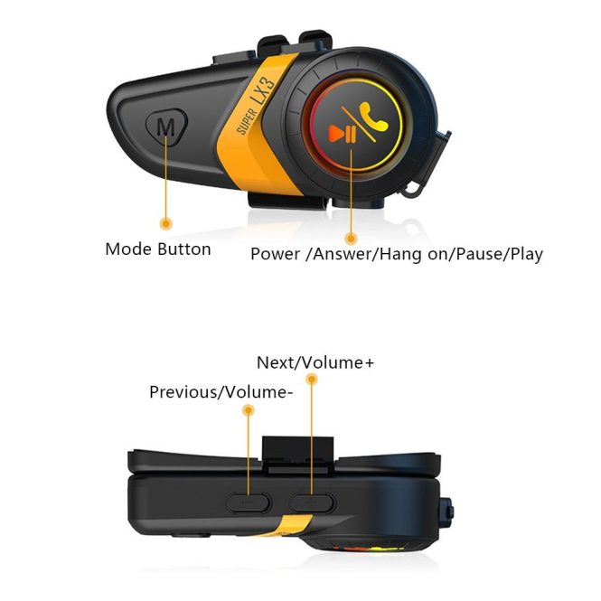 Motorcycle Apparel | Motorcycle Helmet BT5.0 Headset Wireless Riding Intercom Kit Yellow Motorcycle Accessories Motorcycle Apparel