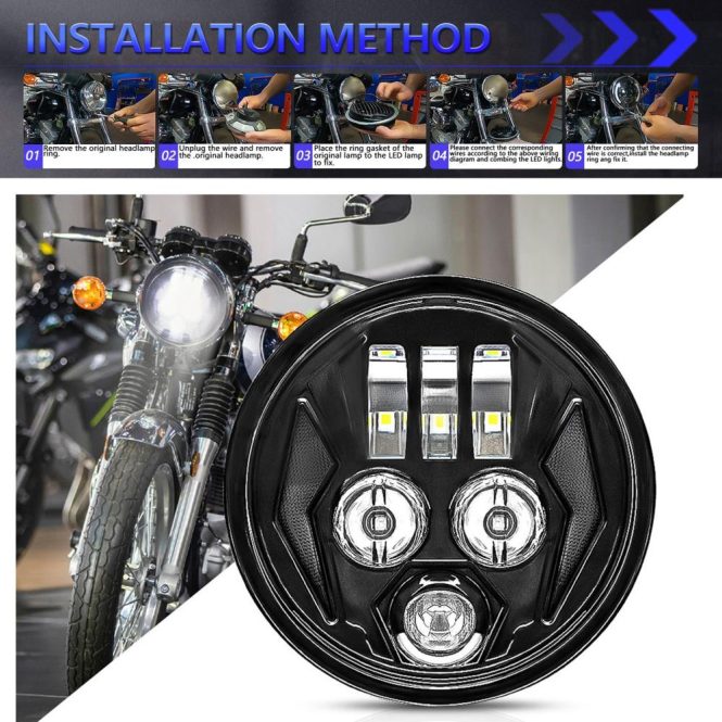 Motorcycle Led Lights | 1Pcs 5.75 inch Motorcycle LED Headlight Motorcycle Projector Headlamp Super Wide Angle Driving Light Black Motorcycle Accessories Black