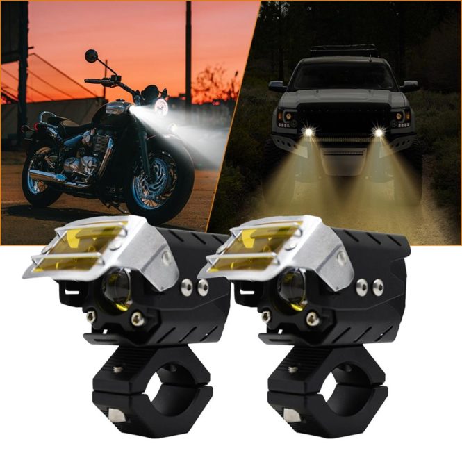 Motorcycle Led Lights | 2Pcs Motorcycle Spotlight Front LED Driving Lights 9000LM 90W 6000K Headlight 4 Mode High Low Beam Black Motorcycle Accessories Black