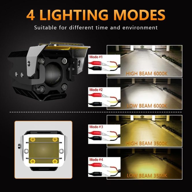 Motorcycle Led Lights | 2Pcs Motorcycle Spotlight Front LED Driving Lights 9000LM 90W 6000K Headlight 4 Mode High Low Beam Black Motorcycle Accessories Black