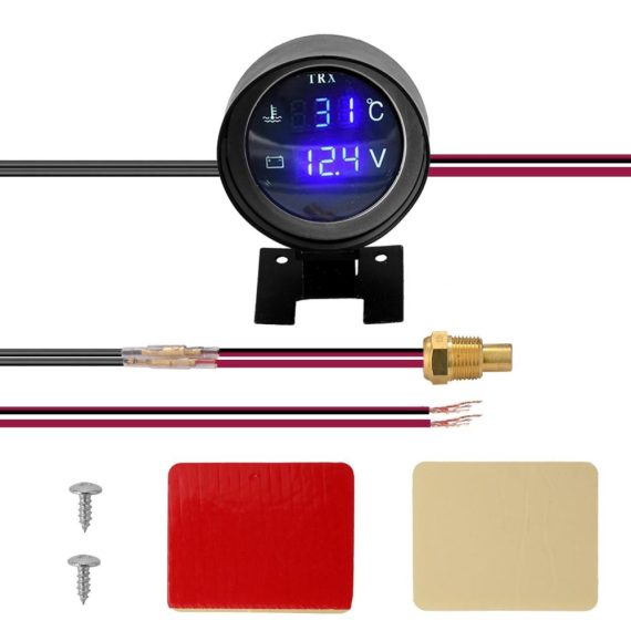 Other Accessories | 12.0V 24V 2 in 1 Round Led Digital Car Truck Water Temp Gauge Temperature Sensor Temperatura Moto + Voltmeter Volt Voltage Meter Black Car Repair & Maintenance Black