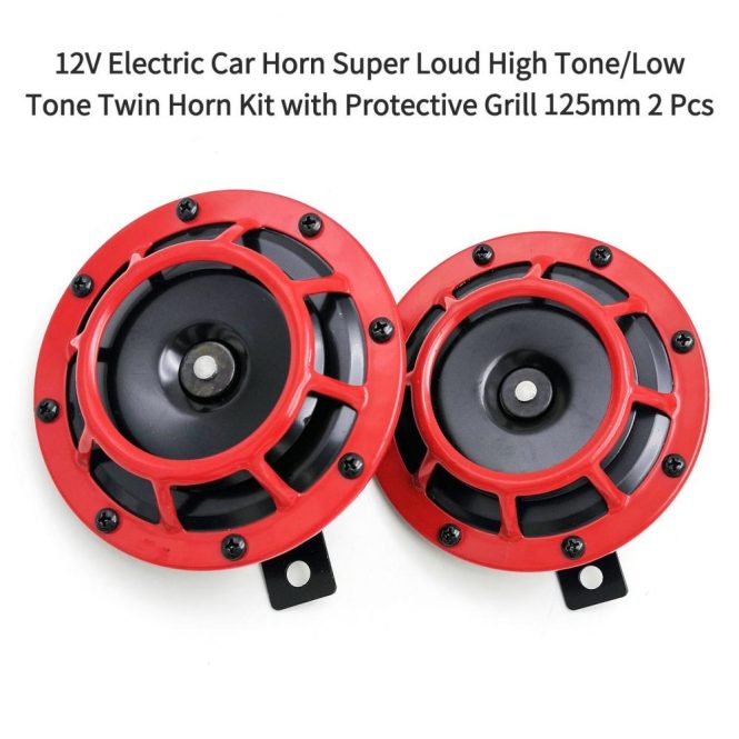 Other Accessories | 2Pcs 125mm 12V Electric Car Horn Super Loud High Tone/Low Tone Twin Horn Kit with Protective Grill for Motorcycles Cars Red Car Repair & Maintenance Other Accessories