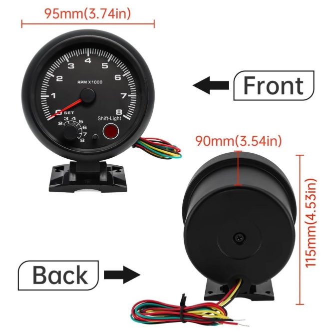 Other Accessories | 3.75 inch Car Universal Black Tachometer Gauge Blue Inter Shift light 0-8000 RPM Black Car Repair & Maintenance Black