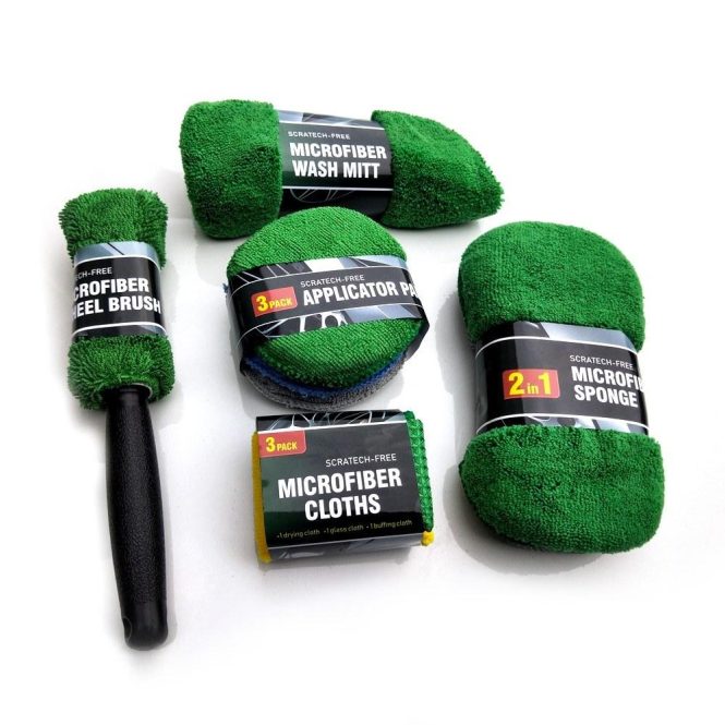 Other Accessories | 9pcs Car Wash Cleaning Kits Cleaning Gloves/Towels/Rags/Applicator Pad/Sponges/Wheel Brushes for Car Washing Green Car Repair & Maintenance Green