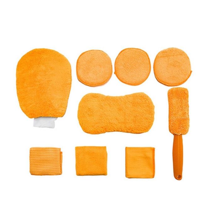 Other Accessories | 9pcs Car Wash Cleaning Kits Cleaning Gloves/Towels/Rags/Applicator Pad/Sponges/Wheel Brushes for Car Washing Orange Car Repair & Maintenance Orange