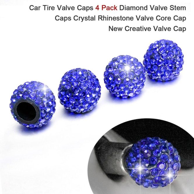 Other Accessories | Car Tire Valve Caps 4 Pack Diamond Valve Stem Caps Crystal Rhinestone Valve Core Cap New Creative Valve Cap Blue Car Repair & Maintenance Blue