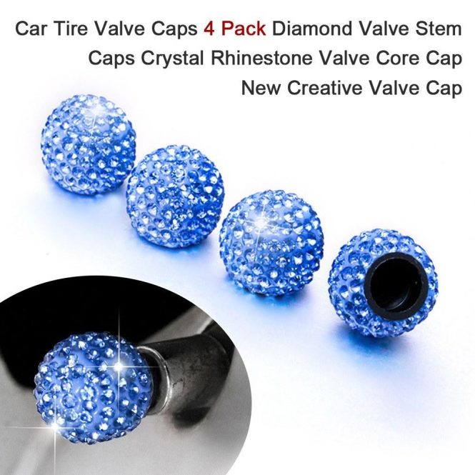 Other Accessories | Car Tire Valve Caps 4 Pack Diamond Valve Stem Caps Crystal Rhinestone Valve Core Cap New Creative Valve Cap Blue Car Repair & Maintenance Blue