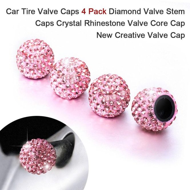 Other Accessories | Car Tire Valve Caps 4 Pack Diamond Valve Stem Caps Crystal Rhinestone Valve Core Cap New Creative Valve Cap Pink Car Repair & Maintenance Other Accessories