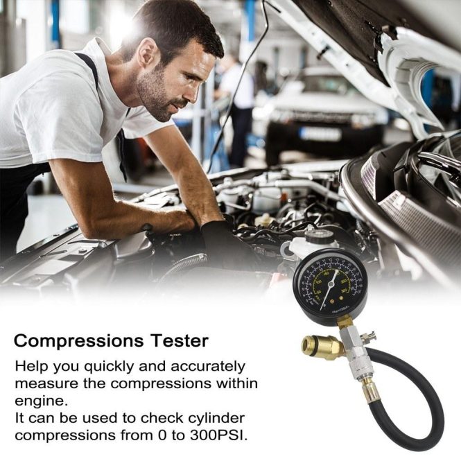 Other Accessories | Engine Cylinder Compressions Tester Kit 0-300PSI Pressure Gauge Check Test Tool Automotive Repairing Tool Black Car Repair & Maintenance Black