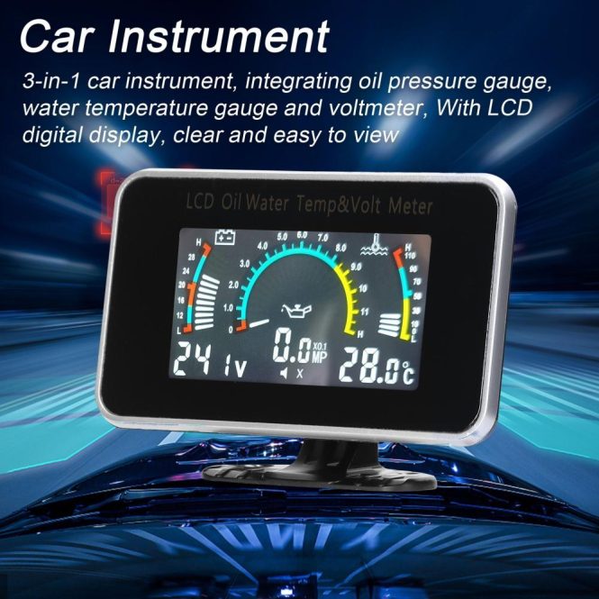 Other Car Gadgets | 3-in-1 Car LCD Meter Digital Oil Pressure Voltage Water Temperature Gauge Universal Instrument 9-36V for Car Truck SUV RV Black Car Electronics Black