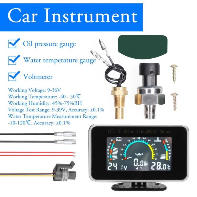 Other Car Gadgets | 3-in-1 Car LCD Meter Digital Oil Pressure Voltage Water Temperature Gauge Universal Instrument 9-36V for Car Truck SUV RV Black Car Electronics Black