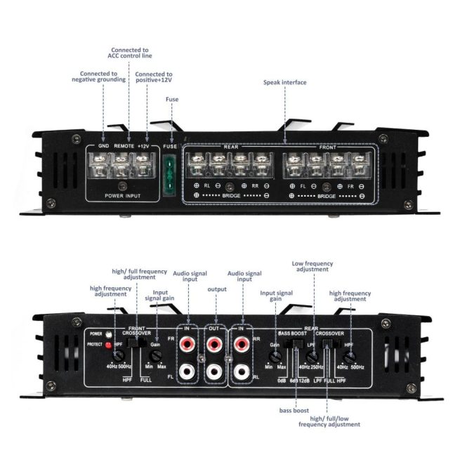 Other Car Gadgets | 4-Channel Car Audio Amplifier 5800W High-Power Amp 12.0V Ultra-Thin Four-Way Power Amplifier Class A/B Black Car Electronics Black