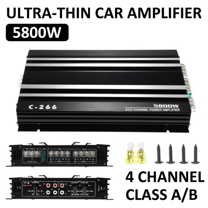 Other Car Gadgets | 4-Channel Car Audio Amplifier 5800W High-Power Amp 12.0V Ultra-Thin Four-Way Power Amplifier Class A/B Black Car Electronics Black