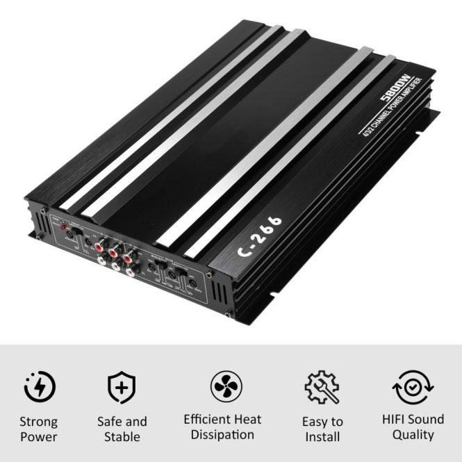 Other Car Gadgets | 4-Channel Car Audio Amplifier 5800W High-Power Amp 12.0V Ultra-Thin Four-Way Power Amplifier Class A/B Black Car Electronics Black