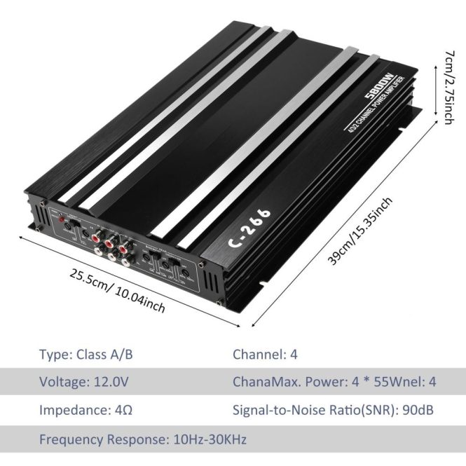 Other Car Gadgets | 4-Channel Car Audio Amplifier 5800W High-Power Amp 12.0V Ultra-Thin Four-Way Power Amplifier Class A/B Black Car Electronics Black