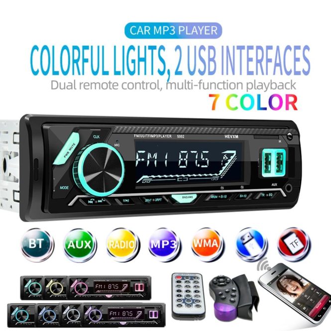 Other Car Gadgets | 7 Colors Digital HD LCD Display Car Stereo Audio Radio FM/UU/TF/MP3 Player BT V3.0 12V/24V LCD Multimedia In-dash 1 Din Dual USB Fast Charging #2 Car Electronics Other Car Gadgets