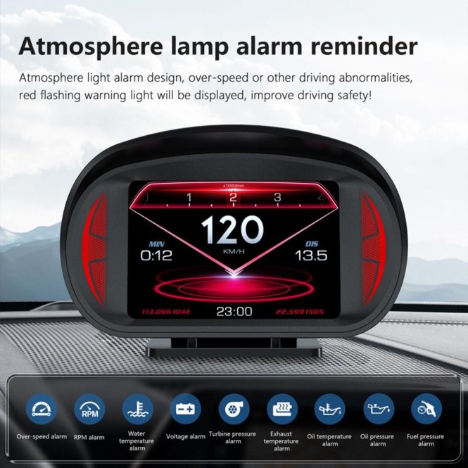 Other Car Gadgets | Car Head Up Display Multi-funciton OBD GPS Slope Meter Atmosphere Lamp Full LCD Smart Gauge with 12 Styple Interfaces Black Car Electronics Black