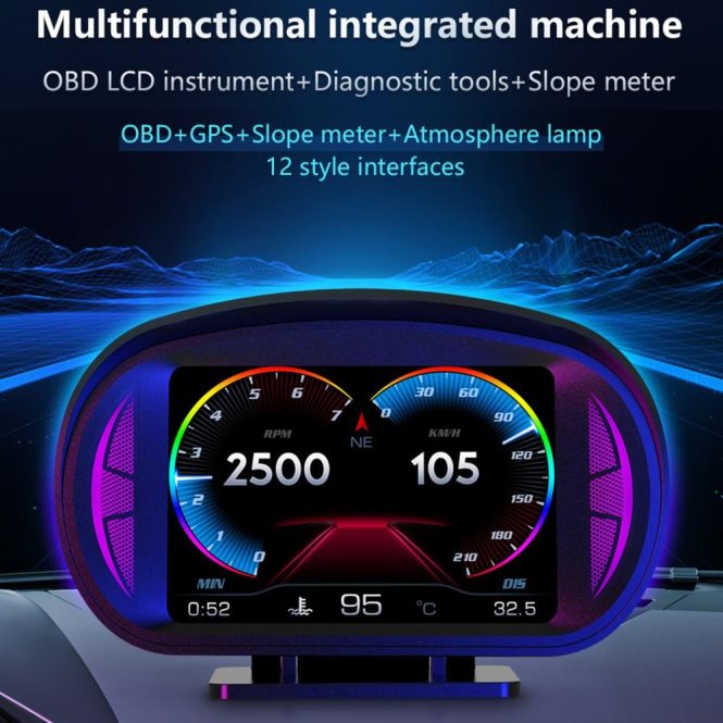 Other Car Gadgets | Car Head Up Display Multi-funciton OBD GPS Slope Meter Atmosphere Lamp Full LCD Smart Gauge with 12 Styple Interfaces Black Car Electronics Black