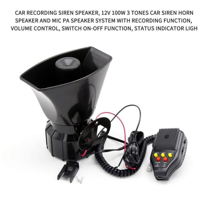 Other Car Gadgets | Car Recording Siren Speaker 12V 100W 3 Tones Car Siren Horn Speaker and Mic PA Speaker System Black Car Electronics Black