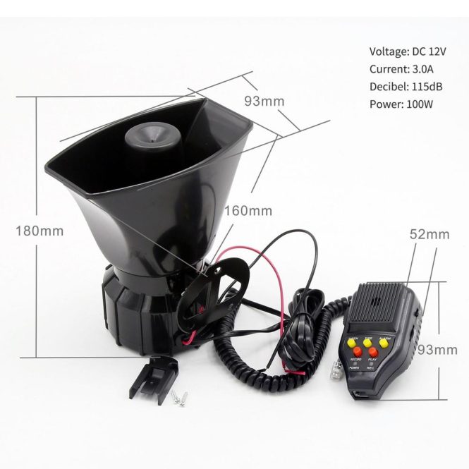 Other Car Gadgets | Car Recording Siren Speaker 12V 100W 3 Tones Car Siren Horn Speaker and Mic PA Speaker System Black Car Electronics Black