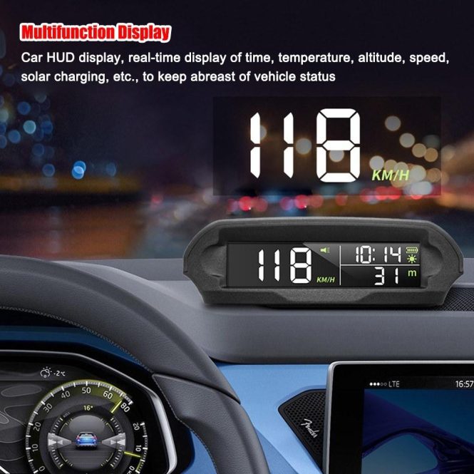 Other Car Gadgets | Car Wireless Headup Display Solar GPS Digital Speedometer with LCD Screen Black Car Electronics Black