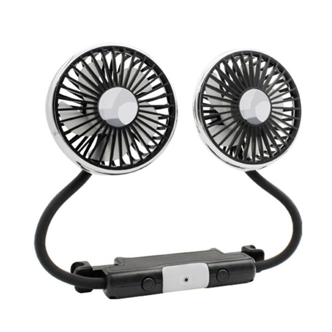 Other Car Gadgets | Dual Head Hose Car Fan 360° Adjustable Car Fan with LED Light for Backseat Low Noise Pure Copper Motor Black Car Electronics Black