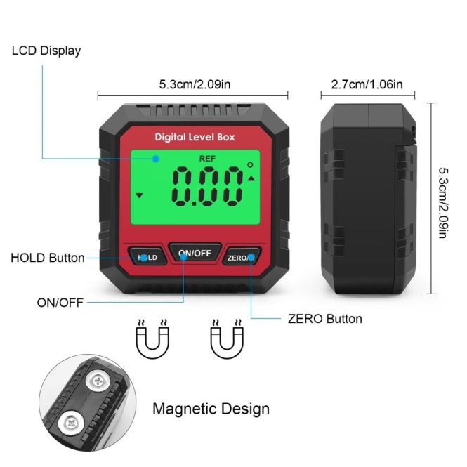 Other Car Gadgets | Mini Digital Inclinometer Protractor/Inclinometer/Level  3 IN 1 Angle Finder Angle Meter/Bevel Gauge 90° Gauge Digital Level Box for 4 x 90 Degree Measuring Range Red Car Electronics Other Car Gadgets