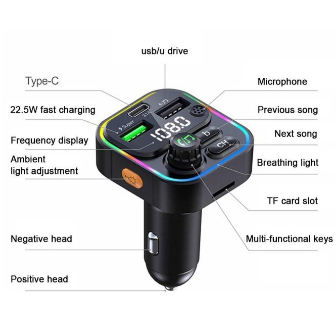 Other Car Gadgets | Powerful LED Display Multi-Ports USB Quick Recharger Black Car Electronics Black