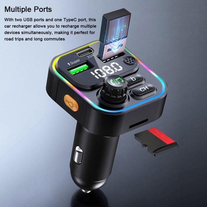 Other Car Gadgets | Powerful LED Display Multi-Ports USB Quick Recharger Black Car Electronics Black