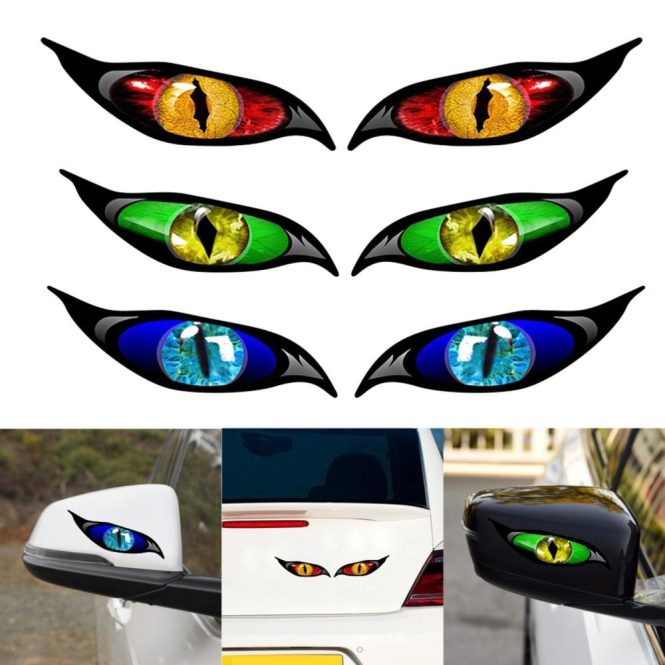 Other Decorations | 2PCS Car Stickers Evil Eye Zombie Style Sunproof Waterproof Decal for Rearview Mirror 5*2in Blue Car Decorations Blue