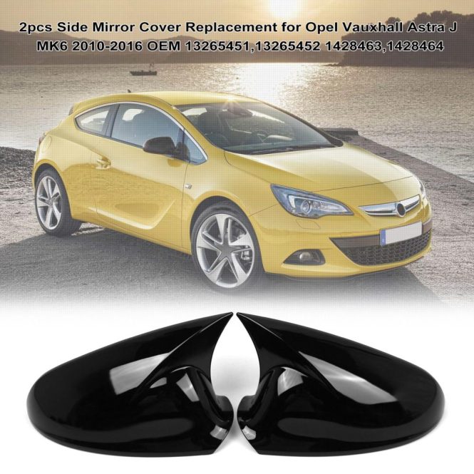 Other Decorations | 2pcs Side Mirror Cover Rearview Mirror Housing Door Wing Mirror Cover Cap Replacement for Opel Vauxhall Astra J MK6 2010-2016 OEM 13265451,13265452 1428463,1428464 Black Car Decorations Black