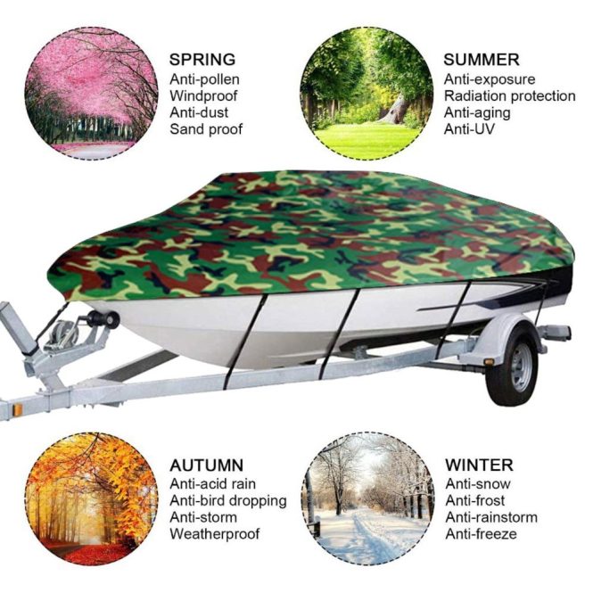 Other Decorations | Boat Cover All-weather Protection Full Covers with Adjustable Strip and Buckle Camouflage Style Yacht Outdoor Protection Cover Sunscreen Protection Dustproof&Waterproof Scratch-Resistant Universal Fits V-HULL TRI-HULL Runabouts and Bass Boats, 11-13FT 17-19FT Car Decorations Other Decorations