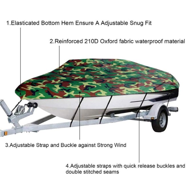 Other Decorations | Boat Cover All-weather Protection Full Covers with Adjustable Strip and Buckle Camouflage Style Yacht Outdoor Protection Cover Sunscreen Protection Dustproof&Waterproof Scratch-Resistant Universal Fits V-HULL TRI-HULL Runabouts and Bass Boats, 11-13FT 17-19FT Car Decorations Other Decorations