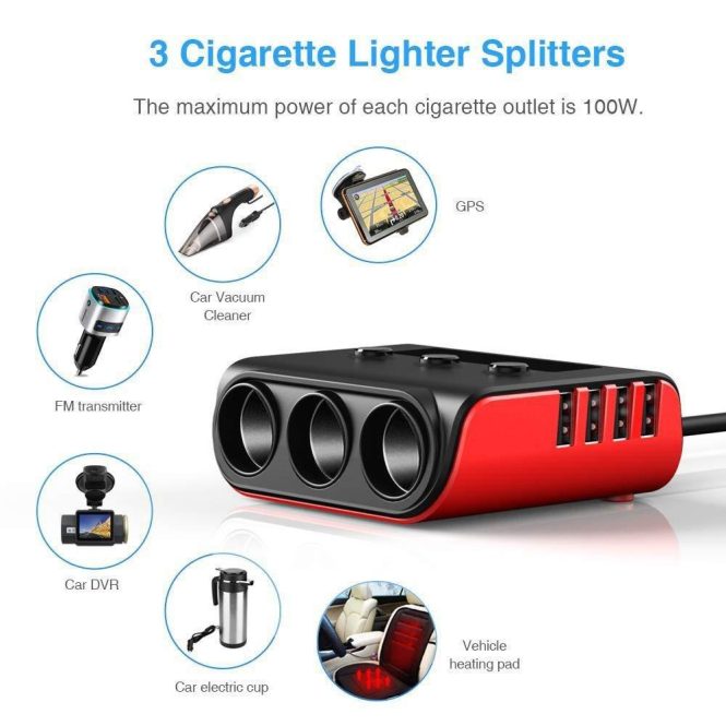 Other Decorations | Car Cigarette Lighter Socket In-car Cable Splitter 4 Ports USB Interface Auto Cigarette Lighter Socket Car Plug Adapter Red Car Decorations Other Decorations