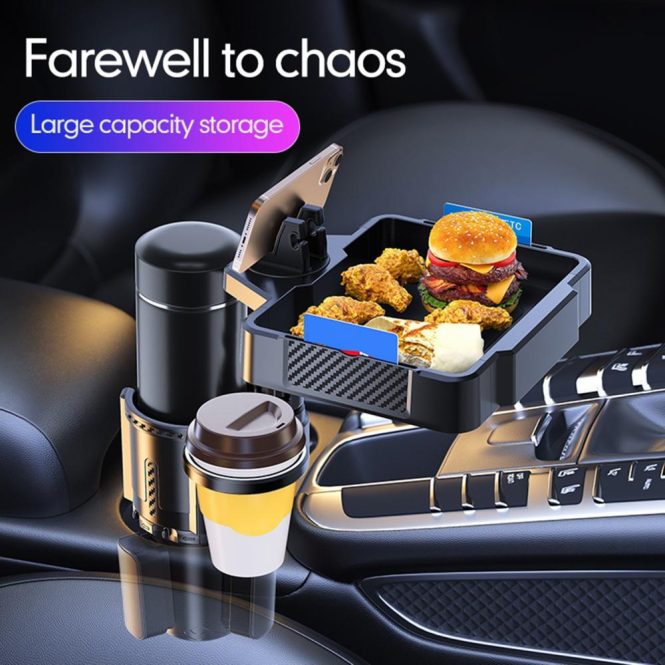 Other Decorations | Cup Holder Tray for Car Dual Cap Holder 4IN1 Adjustable Car Cup Holder Multifunctional Car Drink Phone Holders Snack Tray Expander l Black Car Decorations Black