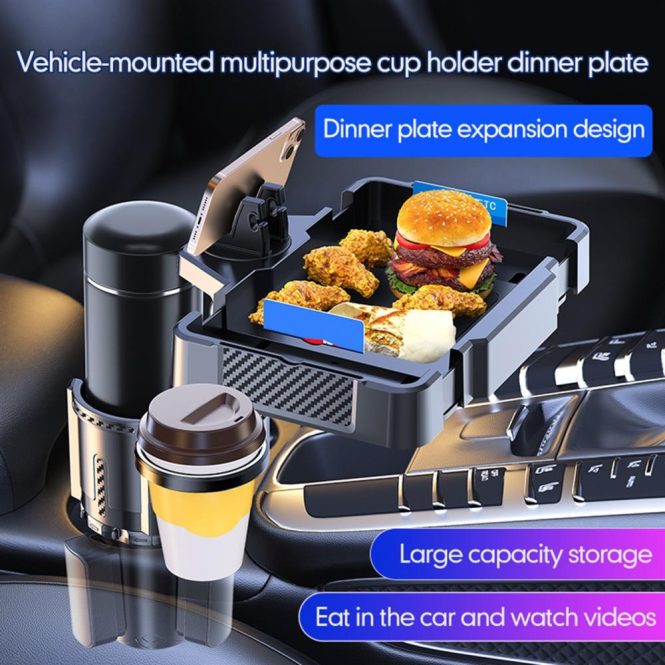 Other Decorations | Cup Holder Tray for Car Dual Cap Holder 4IN1 Adjustable Car Cup Holder Multifunctional Car Drink Phone Holders Snack Tray Expander l Black Car Decorations Black