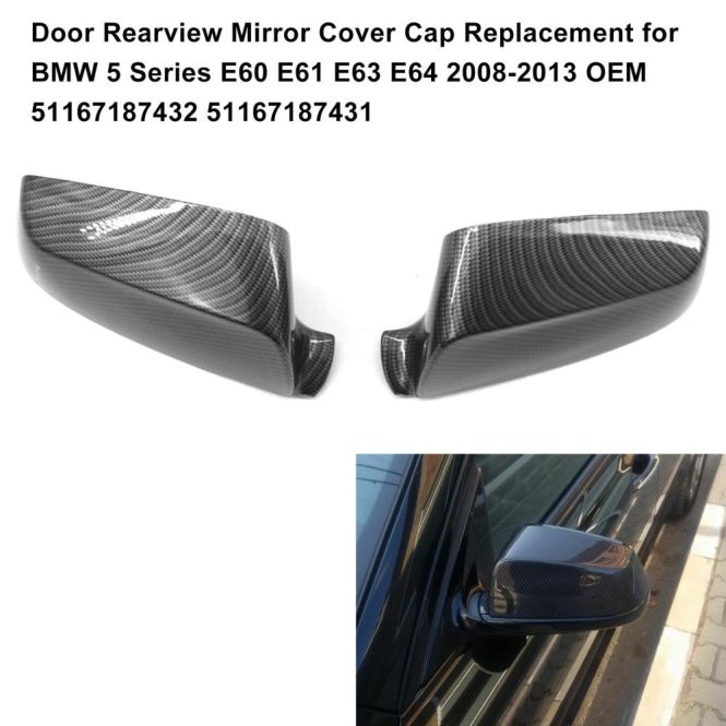 Other Decorations | Door Rearview Mirror Cover Cap Replacement for BMW 5 Series E60 E61 E63 E64 2008-2013 OEM 51167187432 51167187431 Carbon Fiber Grain Car Decorations Carbon Fiber Grain