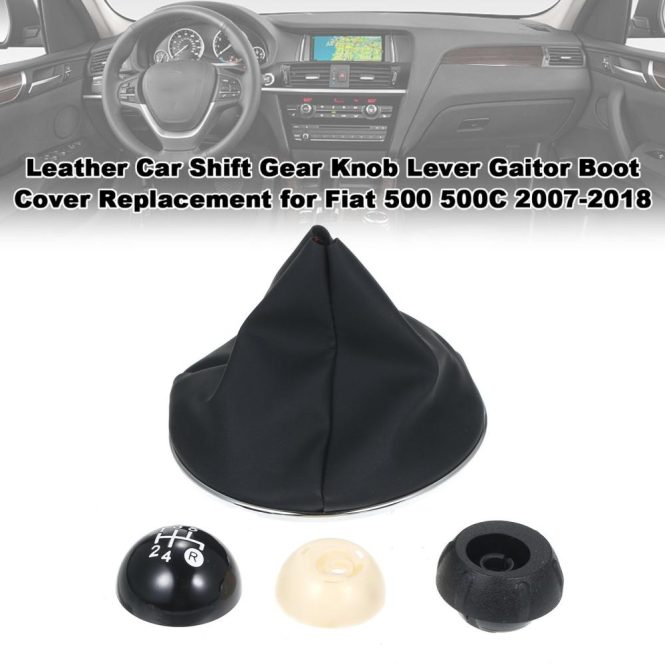 Other Decorations | Leather Car Shift Gear Knob Lever Gaitor Boot Cover Replacement for Fiat 500 500C 2007-2018 Black Car Decorations Black