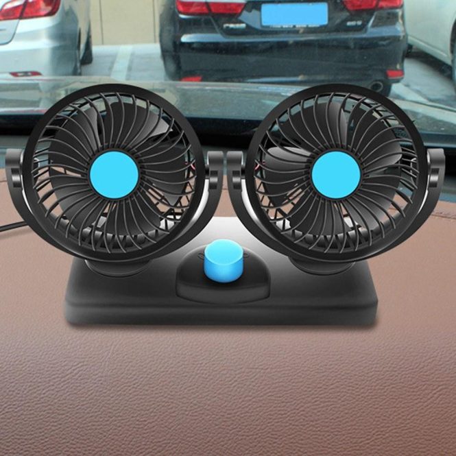 Other Decorations | Mini Car Fan Double Heads Cooling Fan Quiet USB Electric Fan 360° Rotation with 4 Wind Speeds for Car Truck SUV RV Black Car Decorations Black