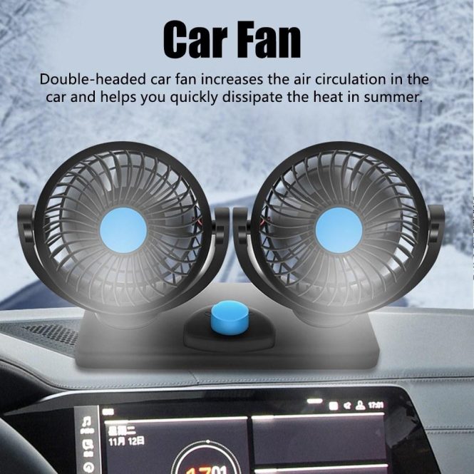 Other Decorations | Mini Car Fan Double Heads Cooling Fan Quiet USB Electric Fan 360° Rotation with 4 Wind Speeds for Car Truck SUV RV Black Car Decorations Black