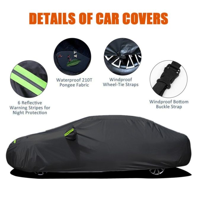 Other Decorations | Sedan Car Cover Waterproof All Weather Outdoor Car Cover UV Protection Windproof Full Car Cover Universal(4.4*1.8*1.6M) Black Car Decorations Black