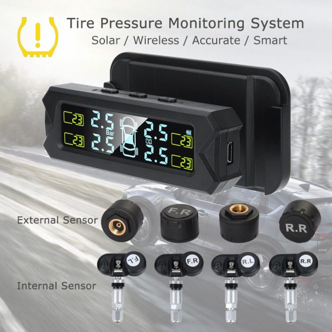 Other Decorations | Tire Pressure Monitoring System,Wireless Solar Power TPMS with 5 Alarm Modes,Auto Backlight LCD Display,4 Sensors 0-81 PSI #1 Car Decorations Other Decorations