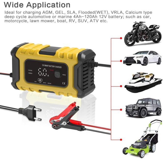 Other Motorcycle Accessories | FOXSUR Motorcycle Battery Chargers 12V6A Full Automatic Smart Battery Chargers Maintainer au Yellow Motorcycle Accessories Other Motorcycle Accessories