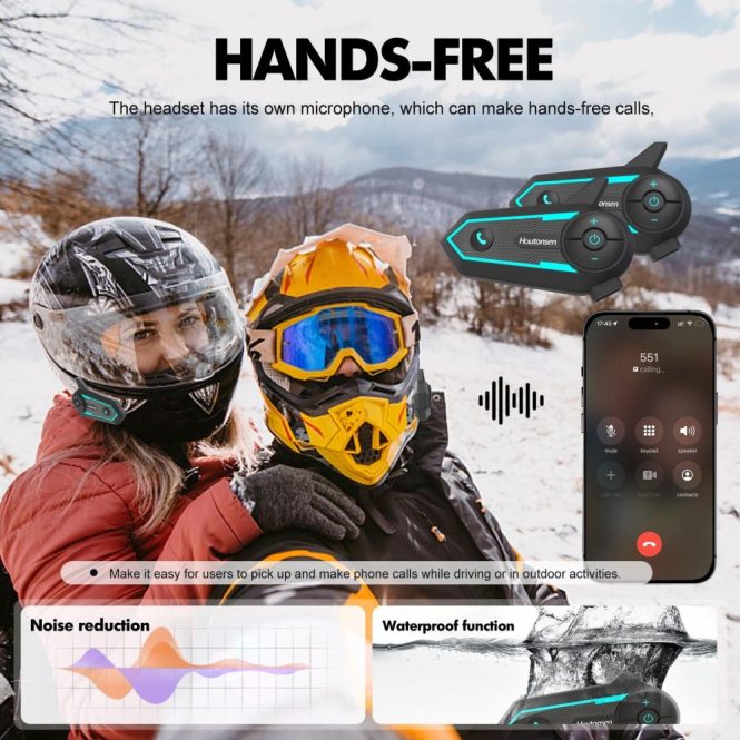 Other Motorcycle Accessories | Motorcycle Helmet BT Headset Wireless Waterproof Noise Cancellation BT Helmet Intercom with Microphone Support Hands-Free Calls Helmet Headset for Ski ATV Dirt Bike Black Motorcycle Accessories Black