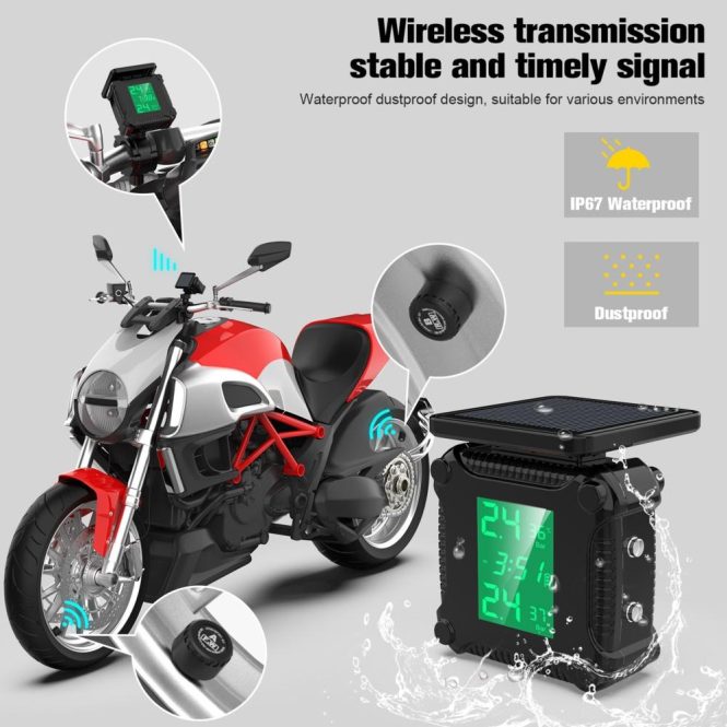 Other Motorcycle Accessories | Motorcycle Wireless Tire Pressure Monitoring Waterproof Temperature Alarm USB Rechargeable TPMS with LCD Display Green Motorcycle Accessories Green