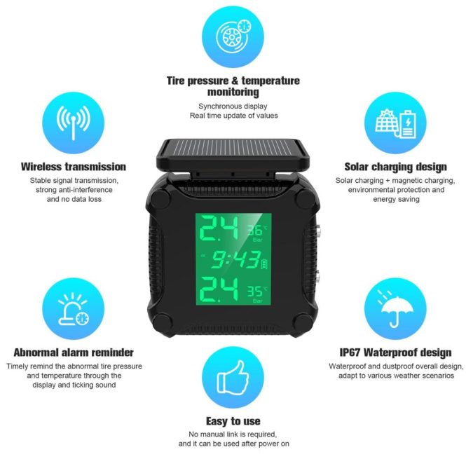 Other Motorcycle Accessories | Motorcycle Wireless Tire Pressure Monitoring Waterproof Temperature Alarm USB Rechargeable TPMS with LCD Display Green Motorcycle Accessories Green