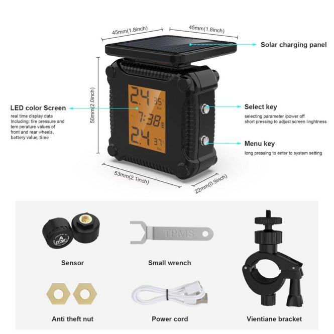 Other Motorcycle Accessories | Motorcycle Wireless Tire Pressure Monitoring Waterproof Temperature Alarm USB Rechargeable TPMS with LCD Display Orange Motorcycle Accessories Orange