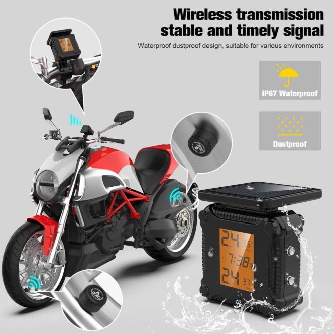 Other Motorcycle Accessories | Motorcycle Wireless Tire Pressure Monitoring Waterproof Temperature Alarm USB Rechargeable TPMS with LCD Display Orange Motorcycle Accessories Orange