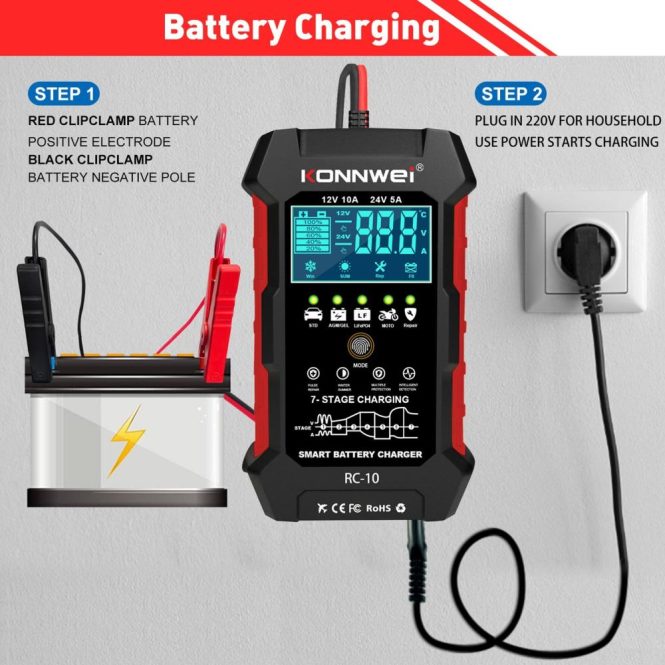 Other Motorcycle Accessories | RC-10 12V 10A /24V 5A Battery Charger Battery Pulse Repair Tool for Lead-acid Automotive Marine Deep-cycle Batteries eu Motorcycle Accessories Other Motorcycle Accessories