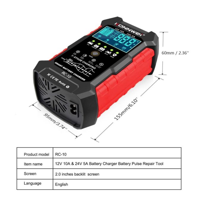 Other Motorcycle Accessories | RC-10 12V 10A /24V 5A Battery Charger Battery Pulse Repair Tool for Lead-acid Automotive Marine Deep-cycle Batteries eu Motorcycle Accessories Other Motorcycle Accessories